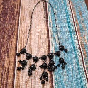 Statement Bib Chain Necklace Seven Columns Multiple Stones Black Color